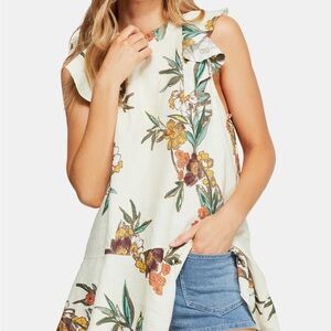 Free People Summer in Tulum Floral Linen Tunic Dress Top